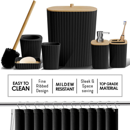 Clara Clark Bathroom Accessories Set - 20-Piece Black Bathroom Set with Shower Curtain, Soap Dispenser & More