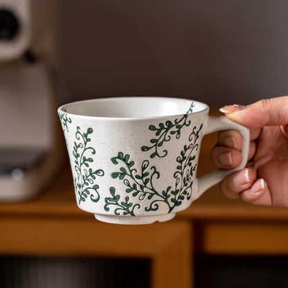 Ceramic Mugs 11 oz Unique Luxurious Cups Set of 4, Mug for Coffee Milk Latte Cappuccino Tea, Office Home Dishwasher Microwave Freezer Safe Stoneware Handmade Minimalist Mixed Cup