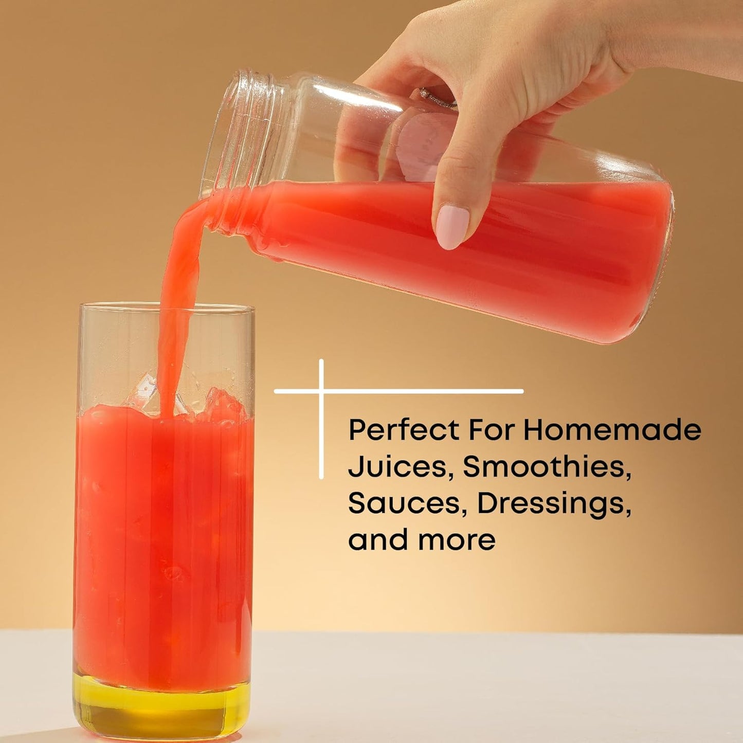 16 oz Set 8 JoyJolt Glass Juice Bottles, Glass Bottles with Caps. of Juice Containers with Lids for Fridge, and Labels