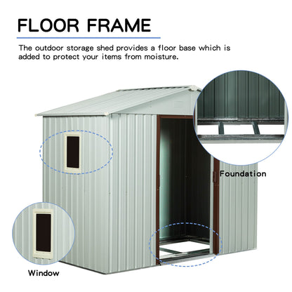 Favfurish 8 x 4 FT Outdoor Storage Shed with Side Window, Metal Garden Shed w/Sliding Doors & Lock, Floor Base and Air Vents, Utility Tool Storage House for Backyard Lawn, White