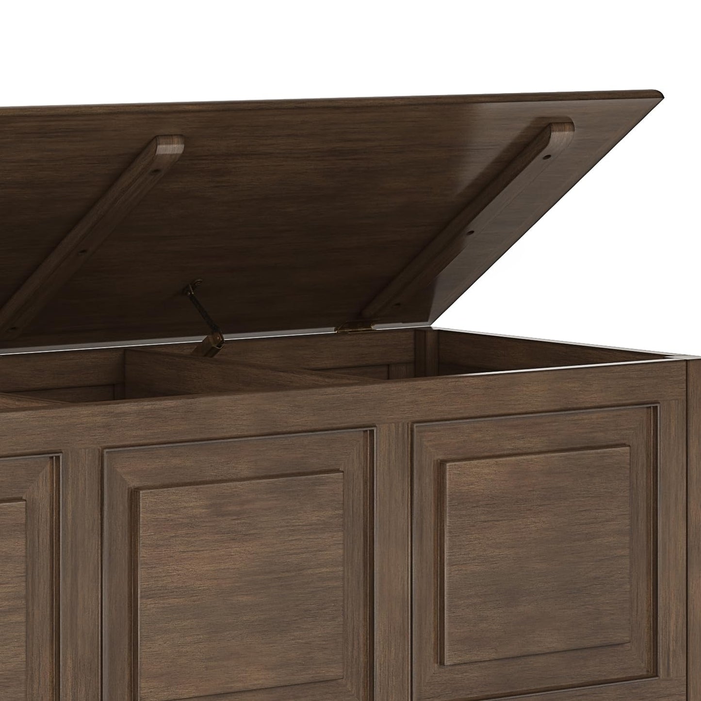 SIMPLIHOME Connaught Storage Bench - 51 inch Wide Solid Wood Trunk Bench in Natural Aged Brown, Traditional Bench for Entryway with Lift-Up Lid and 3 Hidden Compartments