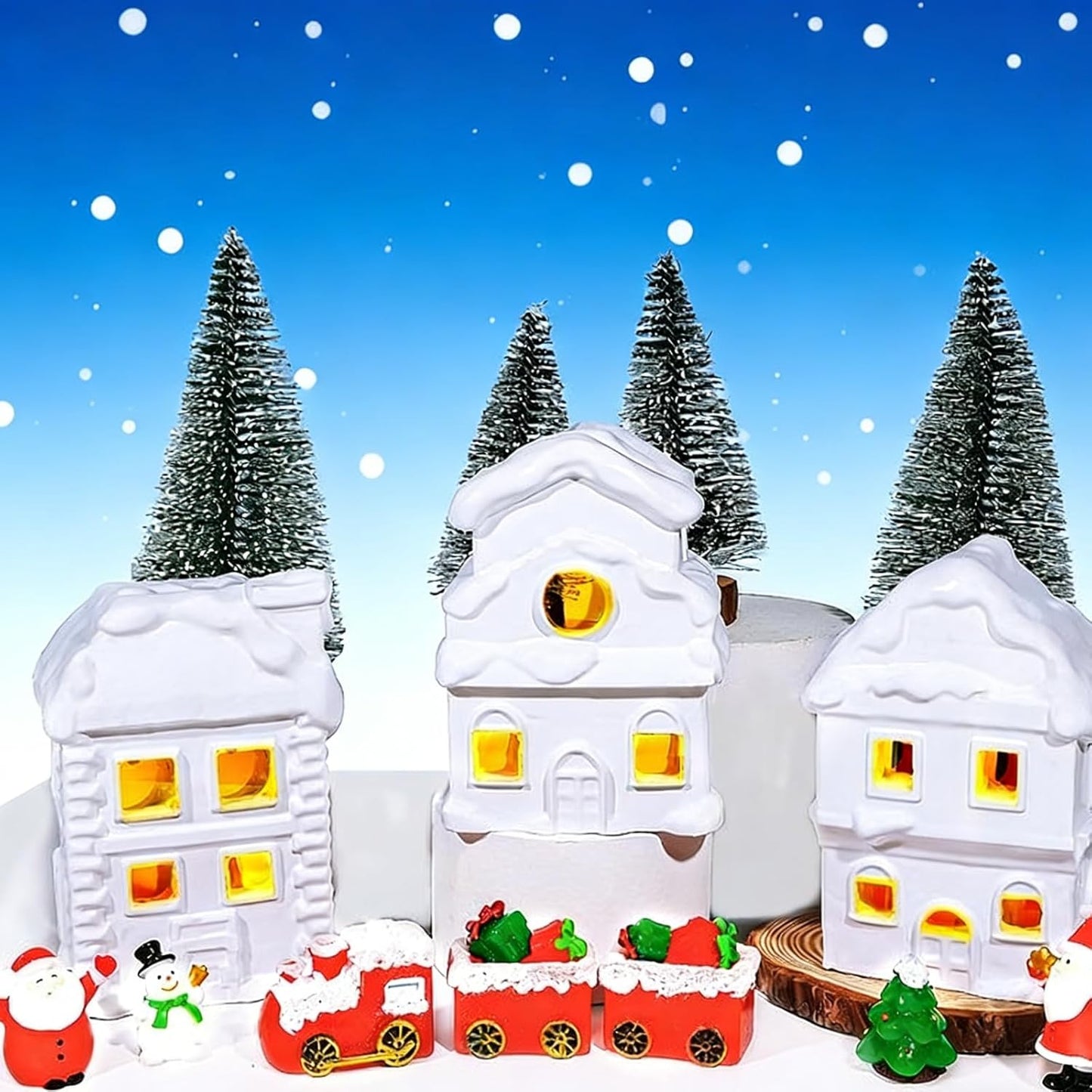 21 Sets, 4.3 Inch Wowagoga Pcs Ceramic Christmas House Village White Resin Houses, Christmas House Decor Figurines Town