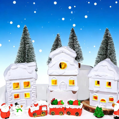 21 Sets, 4.3 Inch Wowagoga Pcs Ceramic Christmas House Village White Resin Houses, Christmas House Decor Figurines Town