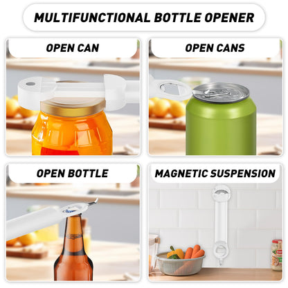 Banyaa Jar Opener Bottle Opener for Seniors with Arthritis, Multi Retractable Magnetic Can Opener, Jar Grippers for Opening Jars, Kitchen Gadgets for Weak Hands and Senior Arthritis (White)