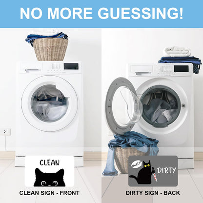 Funny Black Cat Cartoon Clean Dirty Dishwasher Magnet, Washing Machine Magnets Flip, Cute Cat Refrigerator Clean Dirty Sign, Double Sided Reversible Non Scratch Dish Washer Magnet Sign (White&Gray)