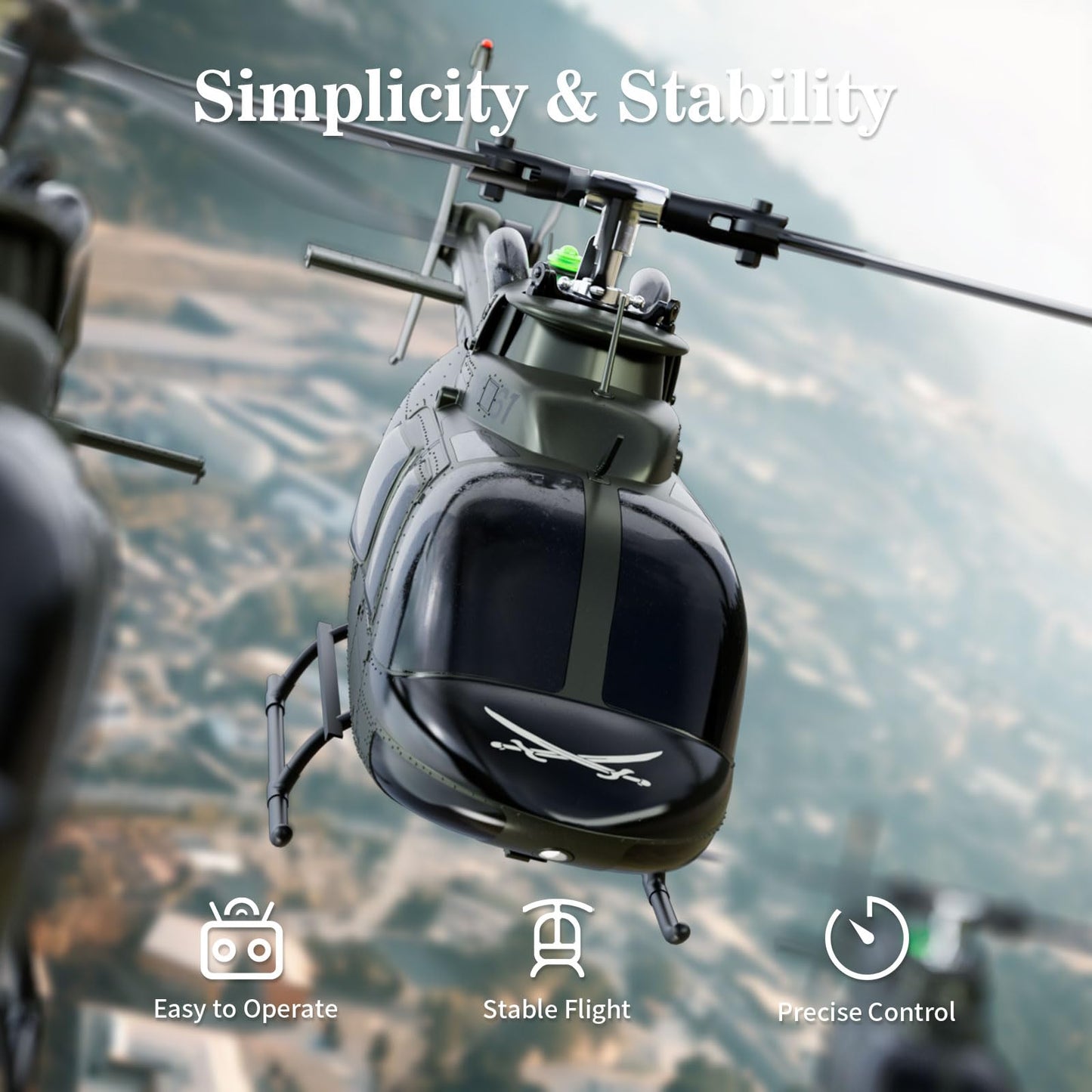 Carmanon Ultra-high Simulated RC Helicopter - 27:1 Scale Model Collectable Remote Control Helicopter with Auto-Hover for Adults, Beginners, Bell OH-58
