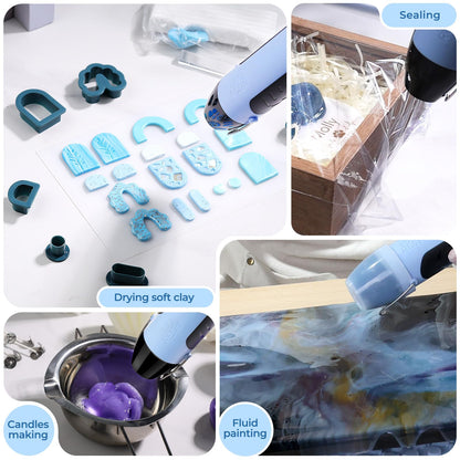 LET’S Resin Heat Gun for Crafting, 350W Fast Heat Dual Temp Hot Air Gun (482°F~752°F), Multiple Nozzles,Silicone Covers for Easy Cleaning, 4.9Ft Cable Mini Heat Gun,for Resin,Shrink Tubing,Vinyl Wrap