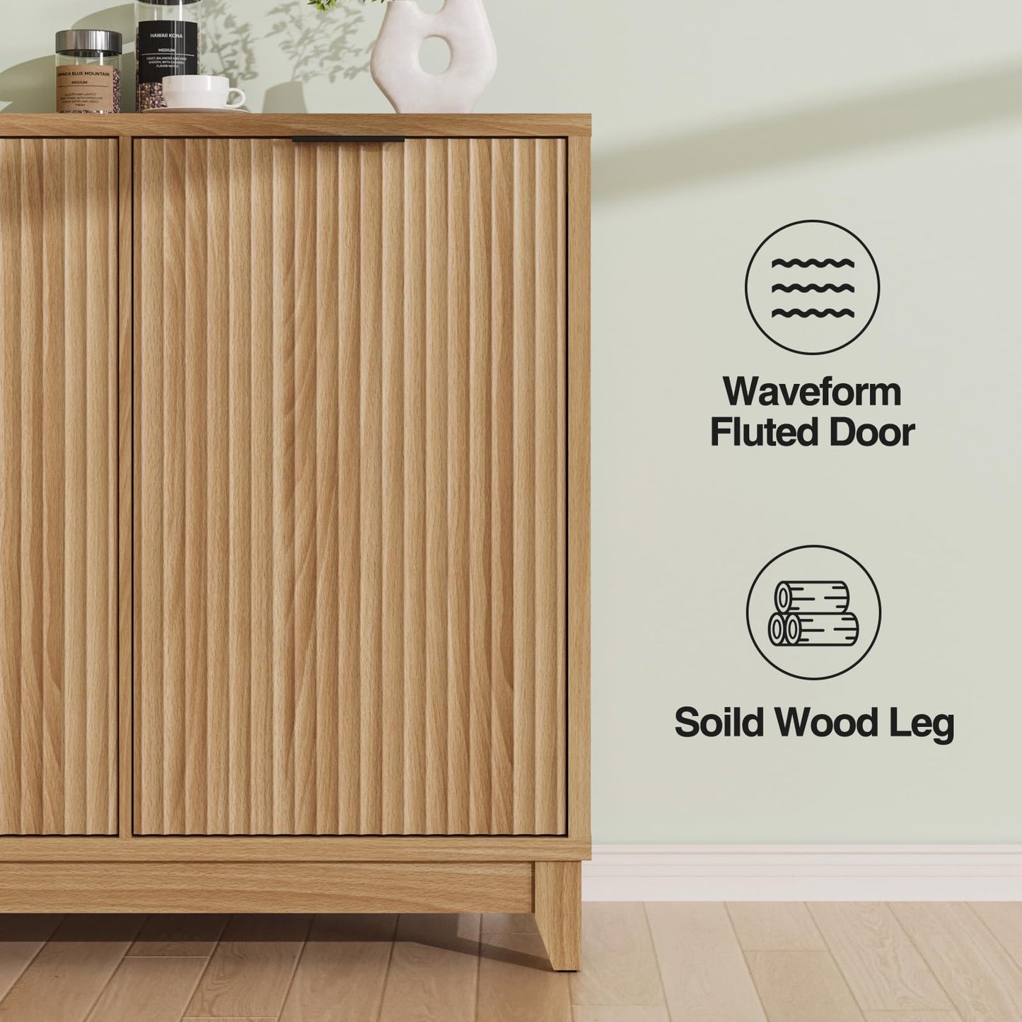 Double Tilt Out Trash Can Cabinet with Odor Control, Outlets, Fluted Trash Cabinet 13 Gallon Hidden Bin Storage, Modern Kitchen Cabinet with Soft-Close Door, Laundry Hamper Cabinet for Bathroom