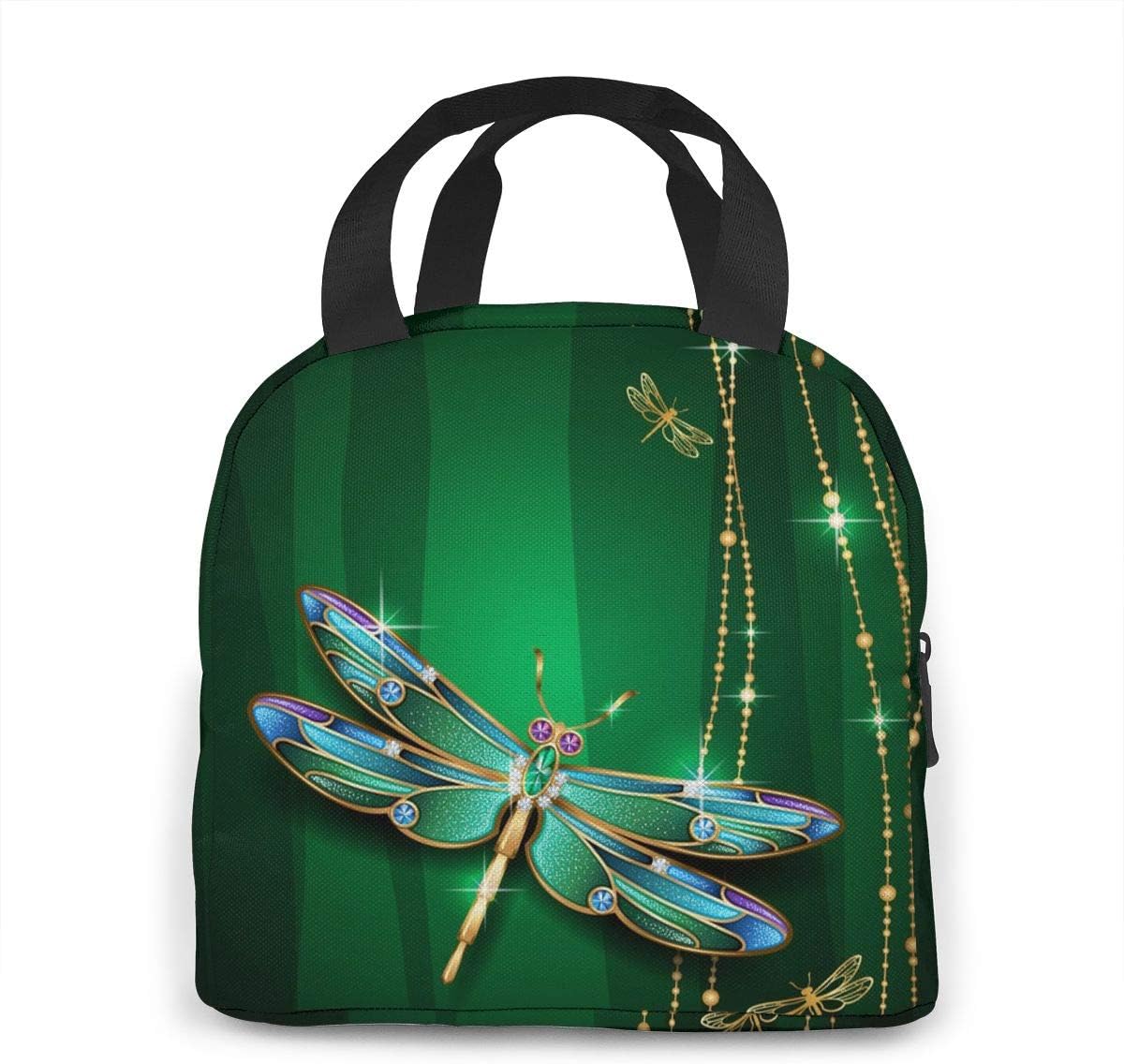 Dragonfly Green Insulated Lunch Box - Reusable Cooler Tote Bag for Women & Men Work Picnic or Travel
