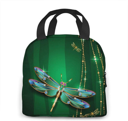 Dragonfly Green Insulated Lunch Box - Reusable Cooler Tote Bag for Women & Men Work Picnic or Travel