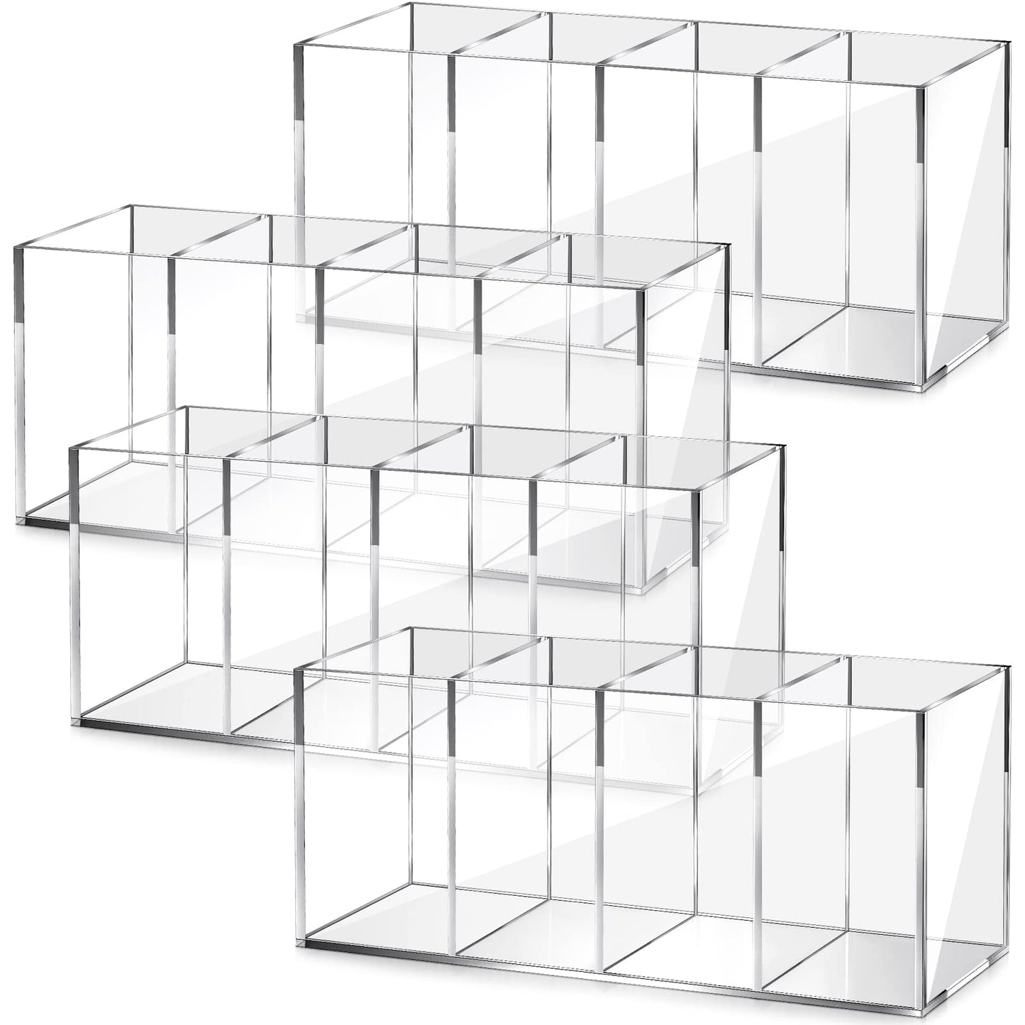 Pajean 4 Pack Acrylic Pen Pencil Holder - 4 Compartments Clear Pencil Pen Holder Organizer - Makeup Brush Holder Acrylic Pencil Organizer Cup for Office Home Supplies Desk Accessories
