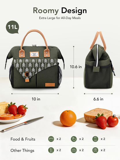 Lekesky Insulated Lunch Bag Portable Lunch Box for Office Work Picnic Beach Workout Reusable Tote Lunch Bag Organizer for Women Adult, Green