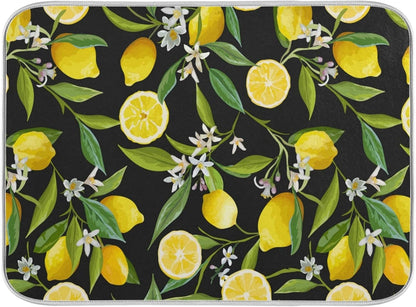 ALAZA Yellow Lemon on Black Dish Drying Mat, Absorbent Microfiber Large Drying Pad for Kitchen Counter