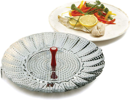 Norpro Large Vegetable Steamer with Detachable Silicone Post, Red