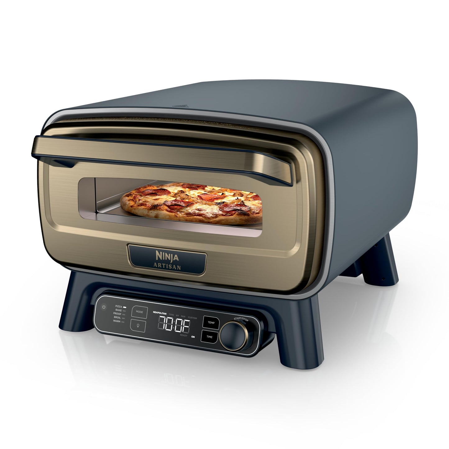 Ninja Artisan Outdoor Pizza Oven, 12-inch, 3-minute Pizza, Neapolitan, Thin Crust, New York Chicago, Custom, 700F Max Temperature, Electric Heat, Bake, Broil, Proof, Warm, Blue, MO201BL1
