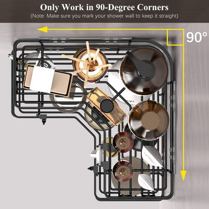 HuggieGems Corner Shower Caddy Organizer - 2 Pack Black Bathroom Shelves with Hooks for Storage