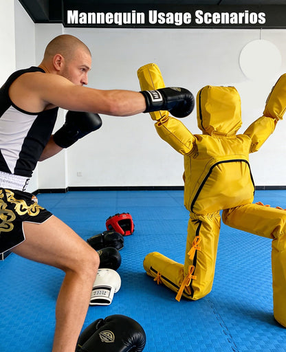 MMA Grappling Dummy, Brazilian Standing Poseable Mannequin, Double Layer Waterproof Oxford Cloth, Wrestling Training Dummy, for Boxing Judo Martial Arts Unfilled(A: Yellow,170cm)