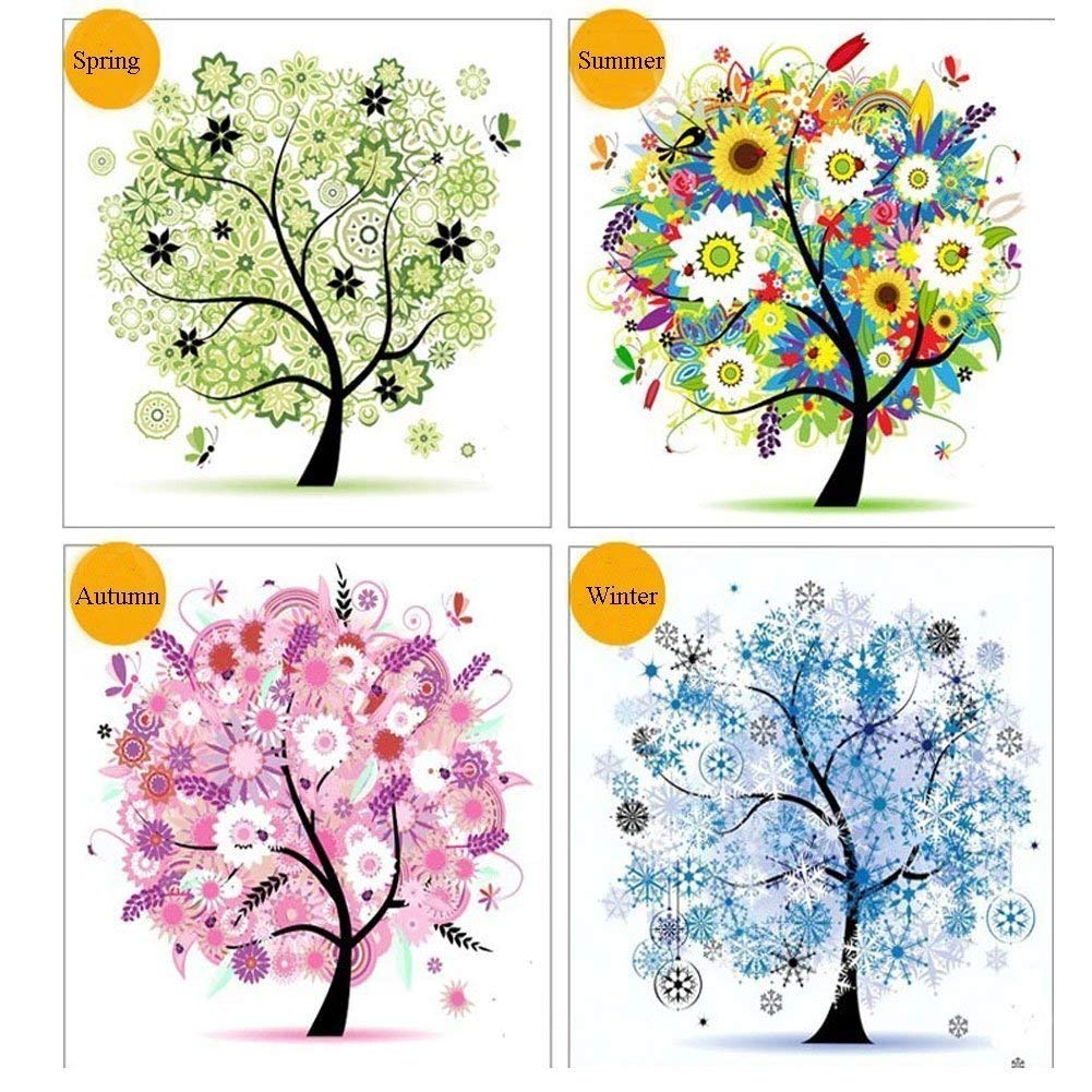 5D DIY Diamond Painting Sets Different Shape Diamond Drawing Tree Cross Stitch Point Drill Painting Living Room Bedroom Wall Decorative Drawing (Four Seasons)