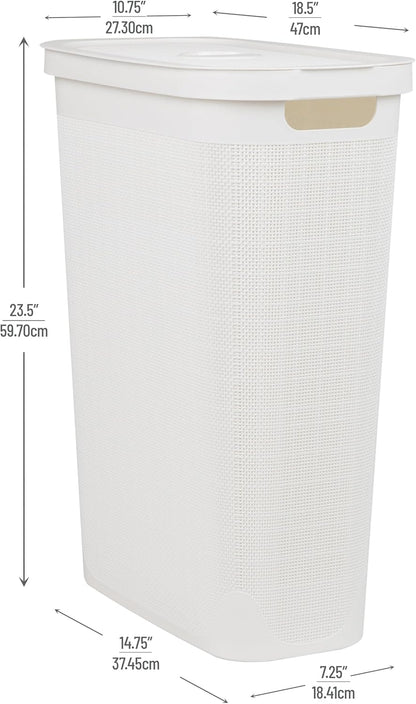 Mind Reader 40L Slim Laundry Hamper - Clothes Basket with Lid, Linen Design, Plastic, 18.5”L x 10.75”W x 23.5”H