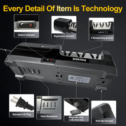 Electric Knife Sharpener for Kitchen – Professional 3-Stage 100% Diamond System with 20° Precision Angle, Fast Sharpening to Restore & Polish Chef Knives(Black)