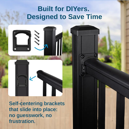 Weatherables 42 in. H x 5 ft. W Stanford Gate Kit – Aluminum Porch & Deck Railing Gate with Black Powder-Coated Finish, Adjustable Outdoor Entry Gate