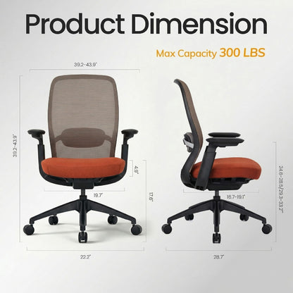 COLAMY Aether Executive Office Chair for Long Hours, One-Touch Easy Adjust Managerial Desk Chair with Levitating Seat Cushion & Pilot-Level Sync Armrests, 300 LBS Mid Back Mesh Computer Chair,Orange
