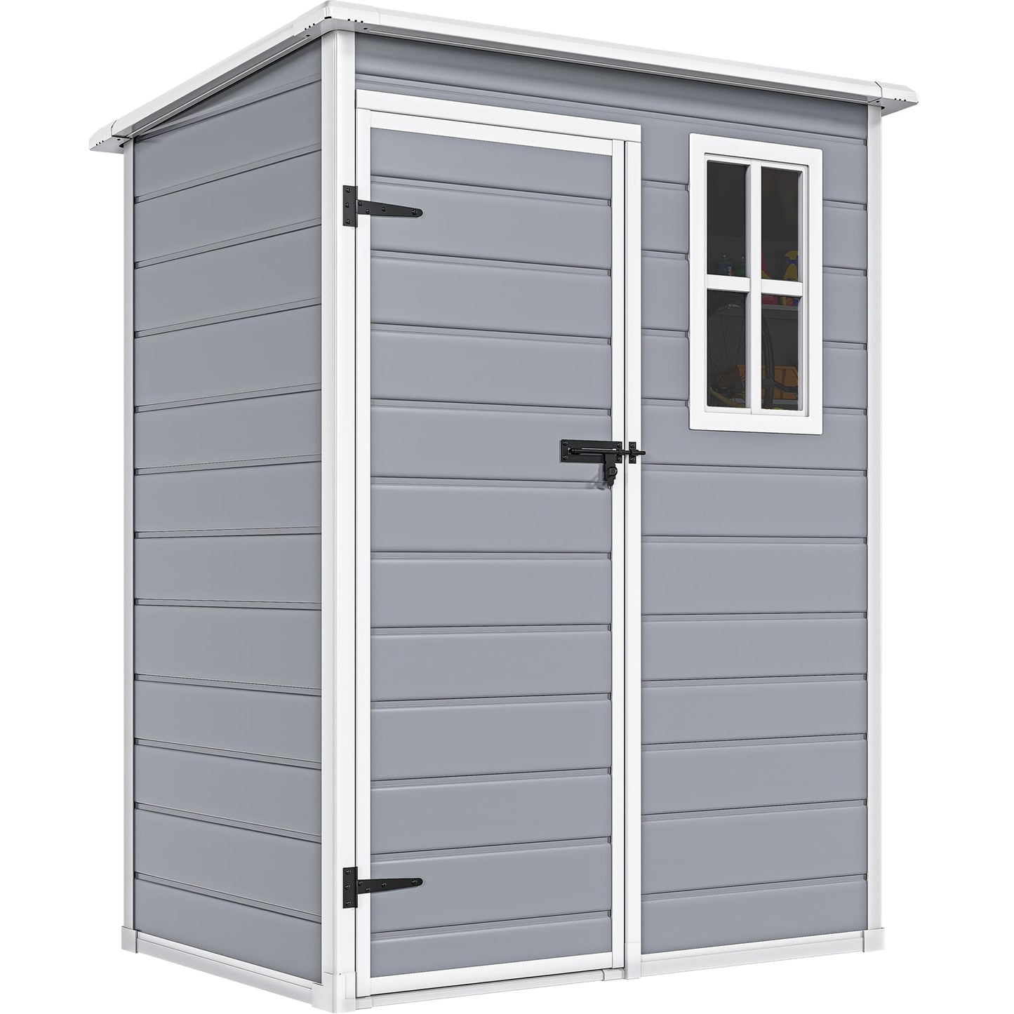 DWVO 5x3ft Resin Outdoor Storage Shed with Floor, Waterproof Lockable Storage Shed with Window, Plastic Outside Tool Storage for Garden, Backyard, Patio, Lawn,Gray