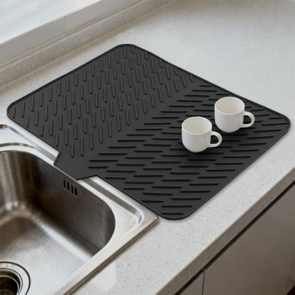 LKYLIVE Silicone Drying Mat, 23"X17" With Built-in Drain Lip,Heat-Resistant,Eco-friendly,Hygienic Drying Pad,Leak-Proof and Non-Slip,Silicone Dish Drying Mat for Kitchen Counter or Sink（Black 23X17）