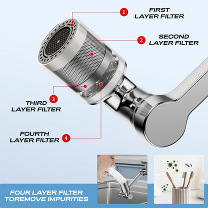 1080° Rotating Faucet Extender, Brass Faucet Multi-functional Spray Nozzle Extender, Universal 36° Rotating Mechanical Arm Bathroom Faucet Extender, Kitchen Extend Filter, 2 Modes Spray