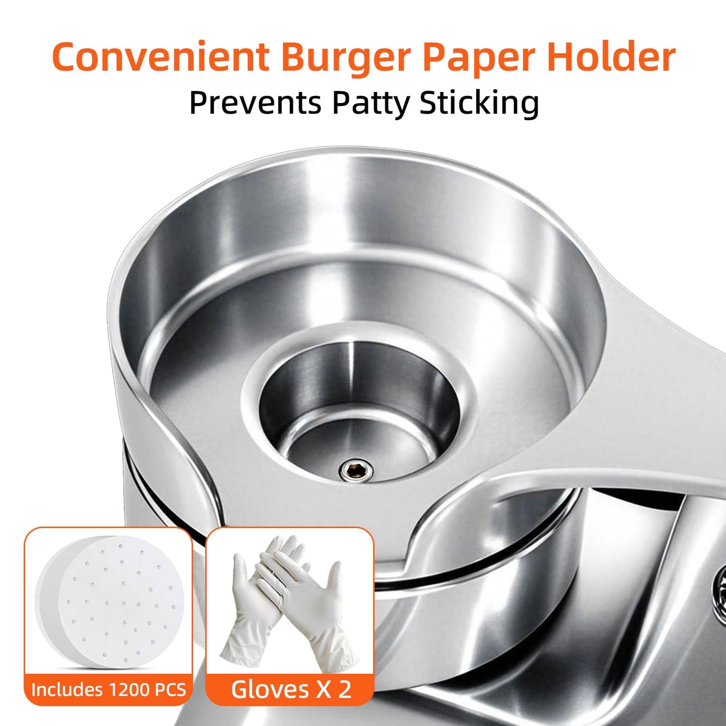 JOHAKYU 3 - in - 1 Commercial Burger Patty Maker, Hamburger Beef Patty Press Stainless Steel Bowl, Heavy - Duty Meat Forming Processor(4/5/6 - inch), Burger Machine with 1200 Pcs Patty Papers