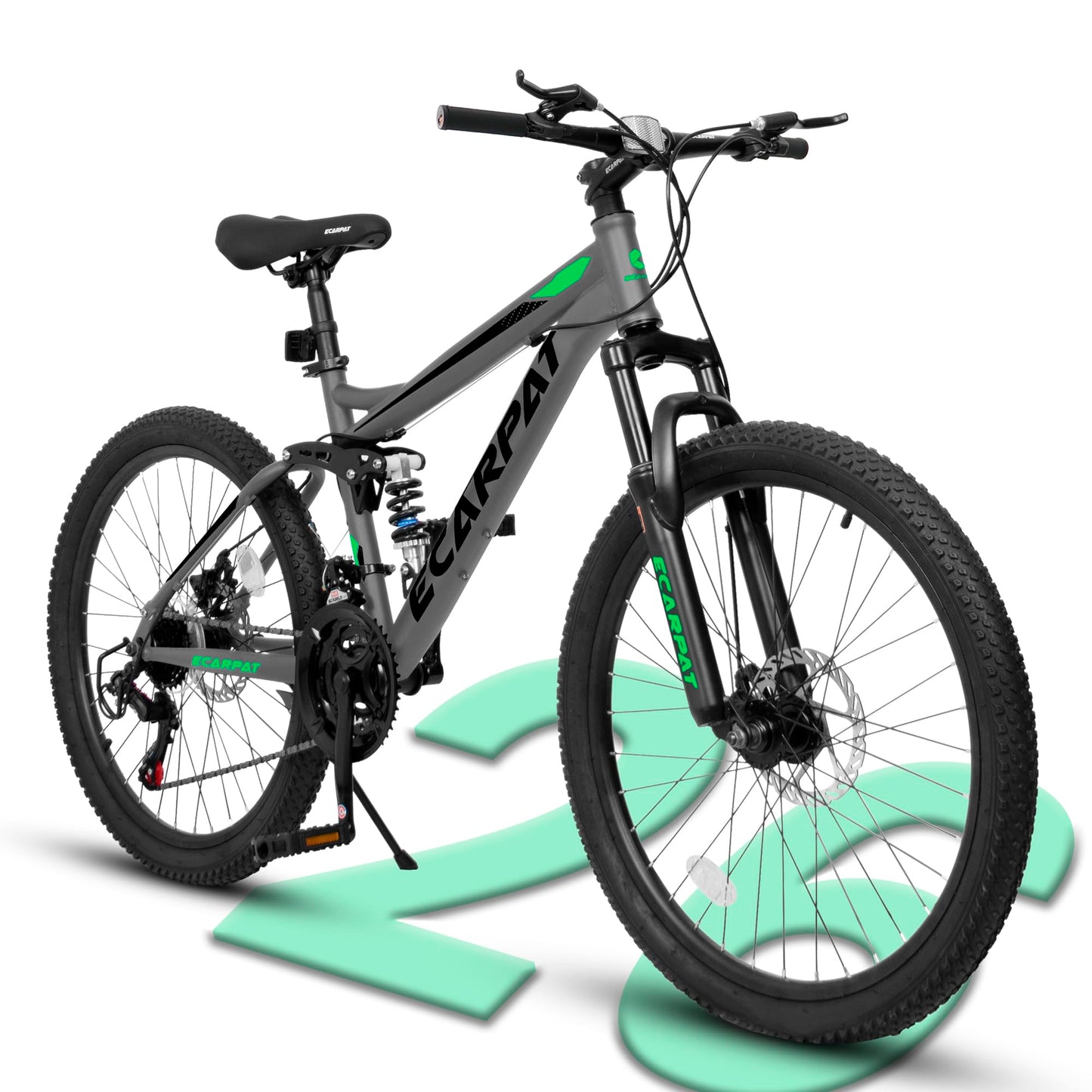 Ecarpat Full Dual Suspension 26 Inch Mountain Bike, 21-Speed Disc Brake, Front Fork Rear Shock Absorber Carbon Steel Frame Mountain Bike, Mens Womens Trail Commuter City Bicycles