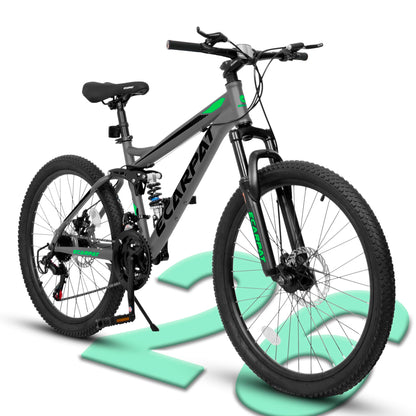 Ecarpat Full Dual Suspension 26 Inch Mountain Bike, 21-Speed Disc Brake, Front Fork Rear Shock Absorber Carbon Steel Frame Mountain Bike, Mens Womens Trail Commuter City Bicycles