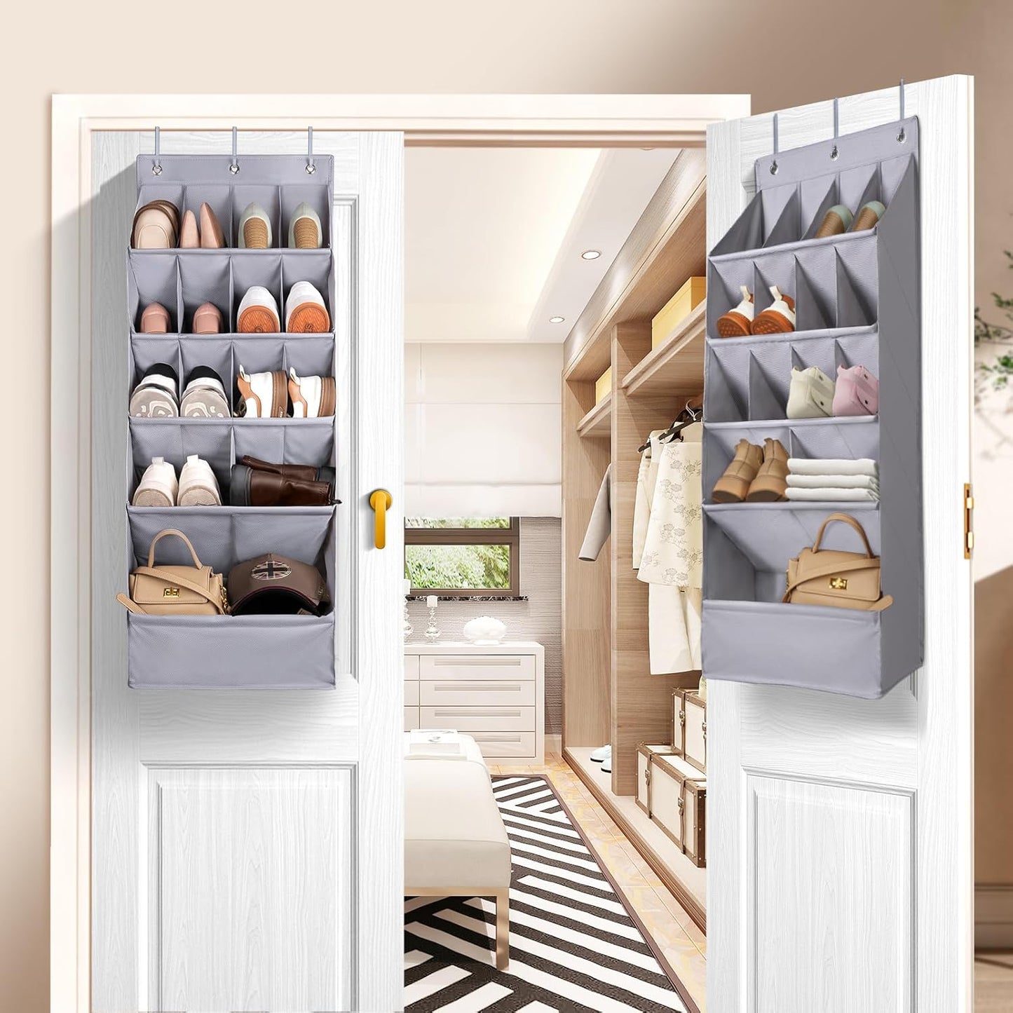 1 Pack Closet 15 FENTEC Over-the-Door-Shoe-Organizers,Hanging Organizers with Large Pocket Shoe Holder Hanging Shoe