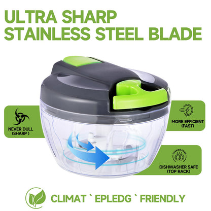 Ziweaye Manual Food Processor Vegetable Chopper, Portable Hand Pull String Garlic Mincer Onion Cutter for Veggies, Ginger, Fruits, Nuts, Herbs, etc., 500ml,（Gray-green）