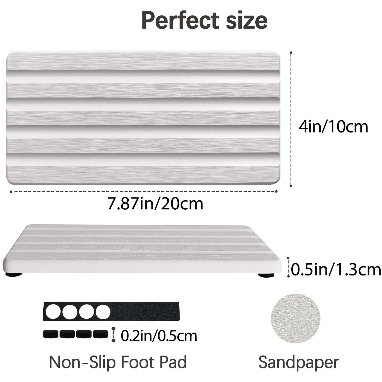 2 PCS Water Absorbing Stone Trays for Bathroom Sink & Kitchen Counter, Fast-Drying Diatomite Sink Caddy, Vanity Tray, Hand Soap Holder with Anti-Skid Feet (White, 7.9" x 4"/20 x 10cm)