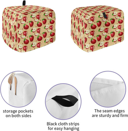 Toaster Dust Cover with Pockets, Red Sliced Apples & Green Leaves, Soft Washable 4 Slice Cover for Fingerprint