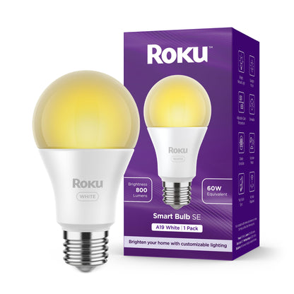 Roku Smart Light Bulbs (White, 4-Pack) - Dimmable A19 Lightbulbs with Adjustable Brightness & Temperature - WiFi Smart Bulbs Works Voice, Alexa & Google Assistant, No Hub Required