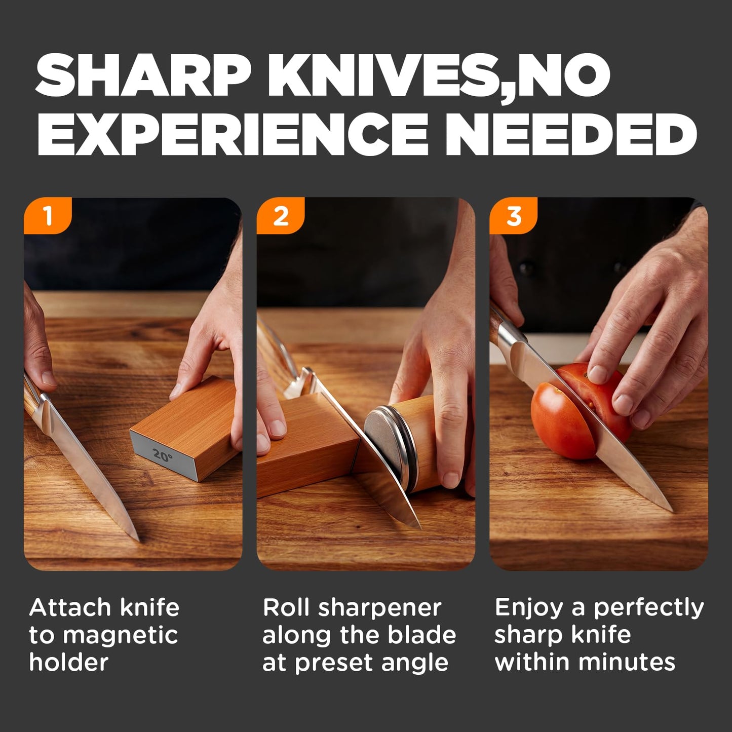 EUHOME Rolling Knife Sharpener Kit, Magnetic Kitchen Knife Sharpener with Diamond & Ceramic Discs, 15°/20° Angle Guide for Japanese & Chef Knives, Easy Professional Sharpening Tool