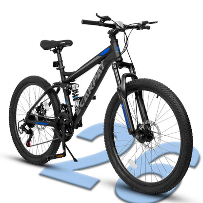 Ecarpat Full Suspension 26 Inch Mountain Bike, 21-Speed Mountain Bicycle with Disc Brake, Carbon Steel Frame, Trail Commuter City MTB Bike