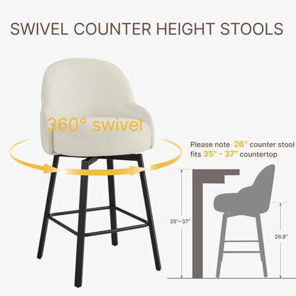 Counter Height Bar Stools Set of 4 with Back, 26''H Upholstered Swivel Barstools with Metal Leg, Modern Counter Stools for Kitchen Island,Beige