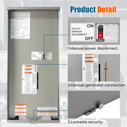200 Amp Automatic Transfer Switch Replacement for Generac RXSW200A3 - Service Entrance Rated - NEMA 3R Outdoor Aluminum Enclosure - Compatible with Evolution or Nexus Controllers