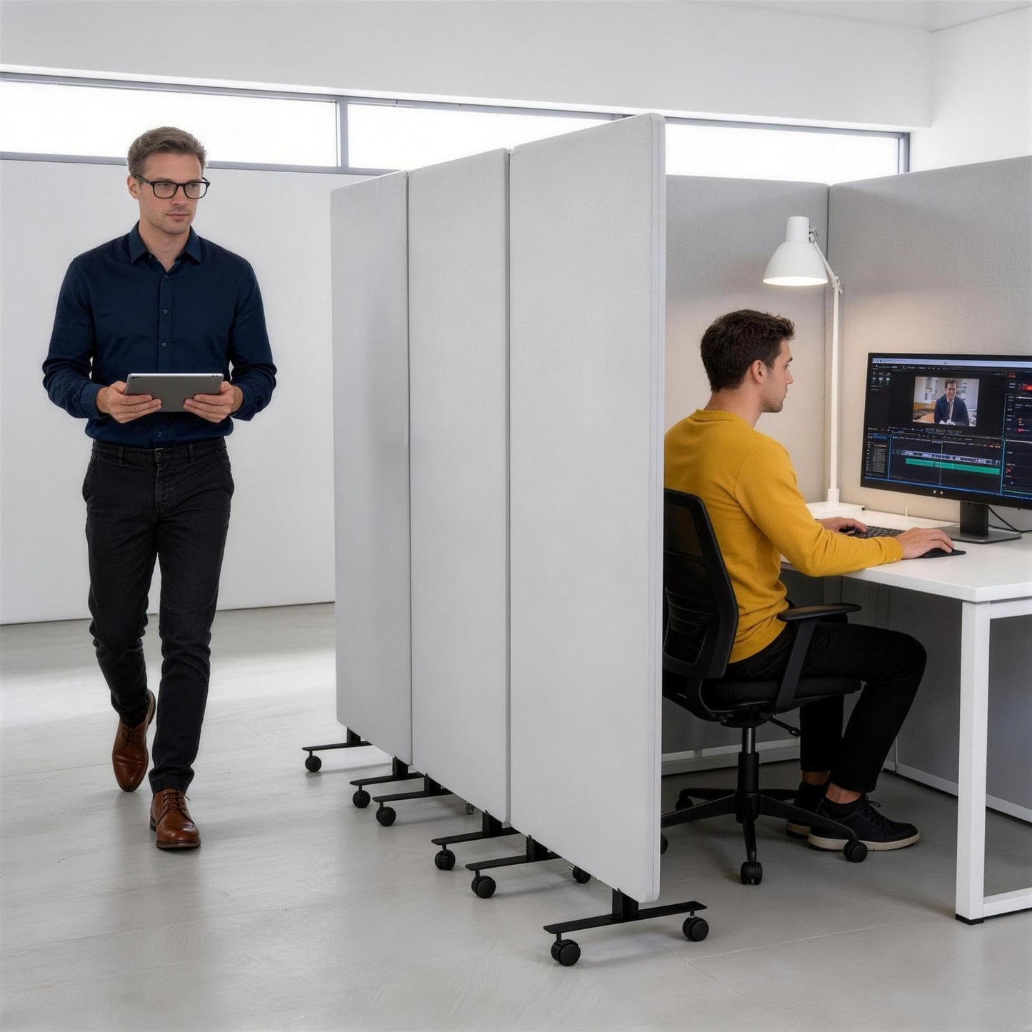 72" X 66" Partition Room dividers, 3 Panel Sound Proof Dividers for Office Partitions, Room Divider Privacy Panel with Wheels, Portable Temporary Wall for Office, Studio, School, Hospital(Light Gray)