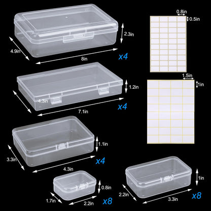 QUEFE 28 Pack Small Storage Containers Mixed Sizes Clear Plastic Boxes Craft Organizers Rectangular Bins with Lids for Small Items Bead Art Craft Jewelry Projects