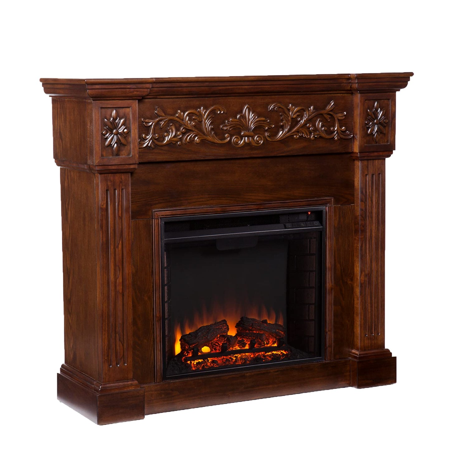 SEI Furniture Calvert Electric Carved Floral Trim 44" Fireplace, Espresso (AMZ8729EF)