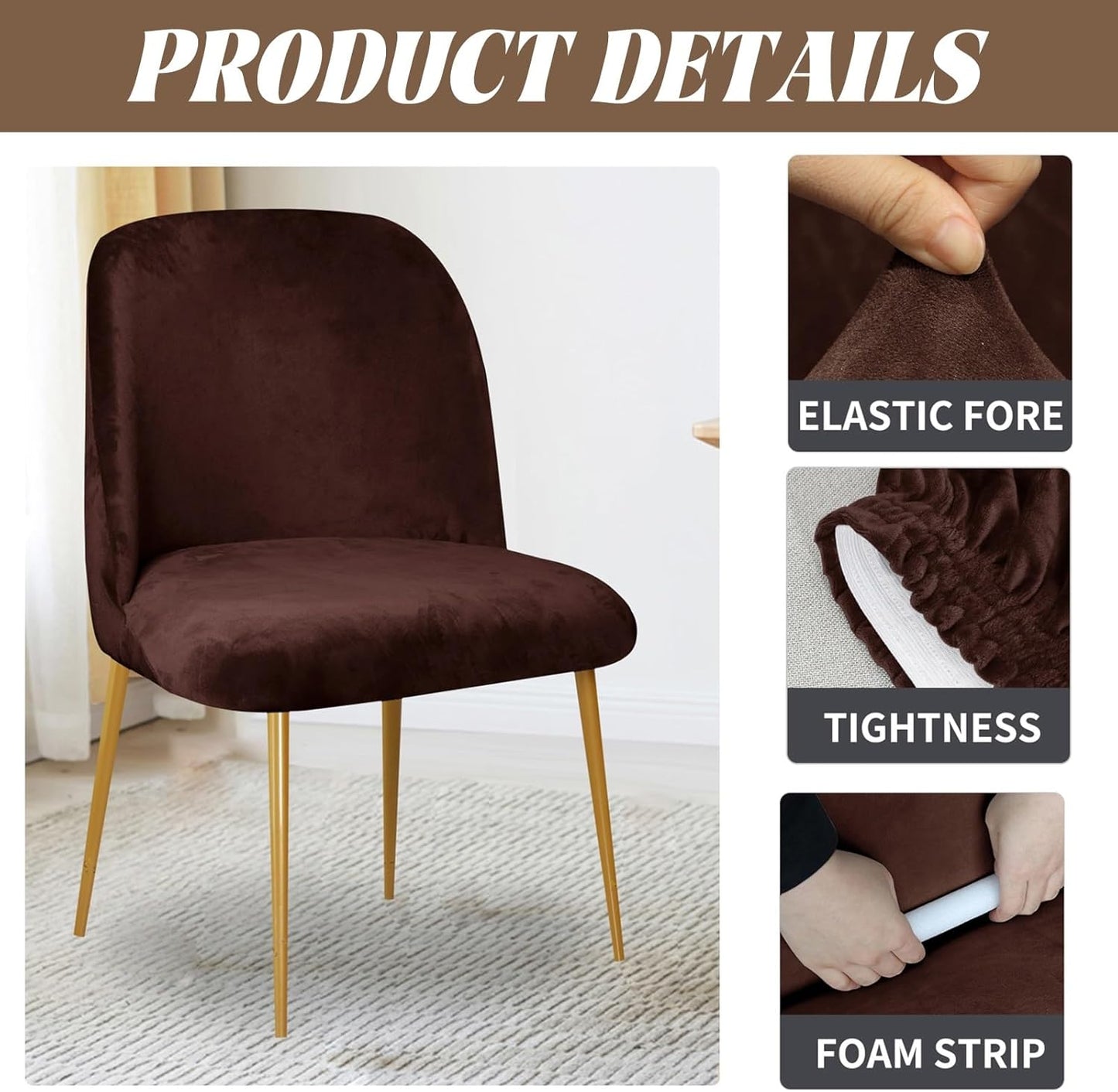Set 1/2/4/6 Armless Velvet Curved Back Chair Covers Round Back Dining Room Chair Covers Slipcovers of Mid Century
