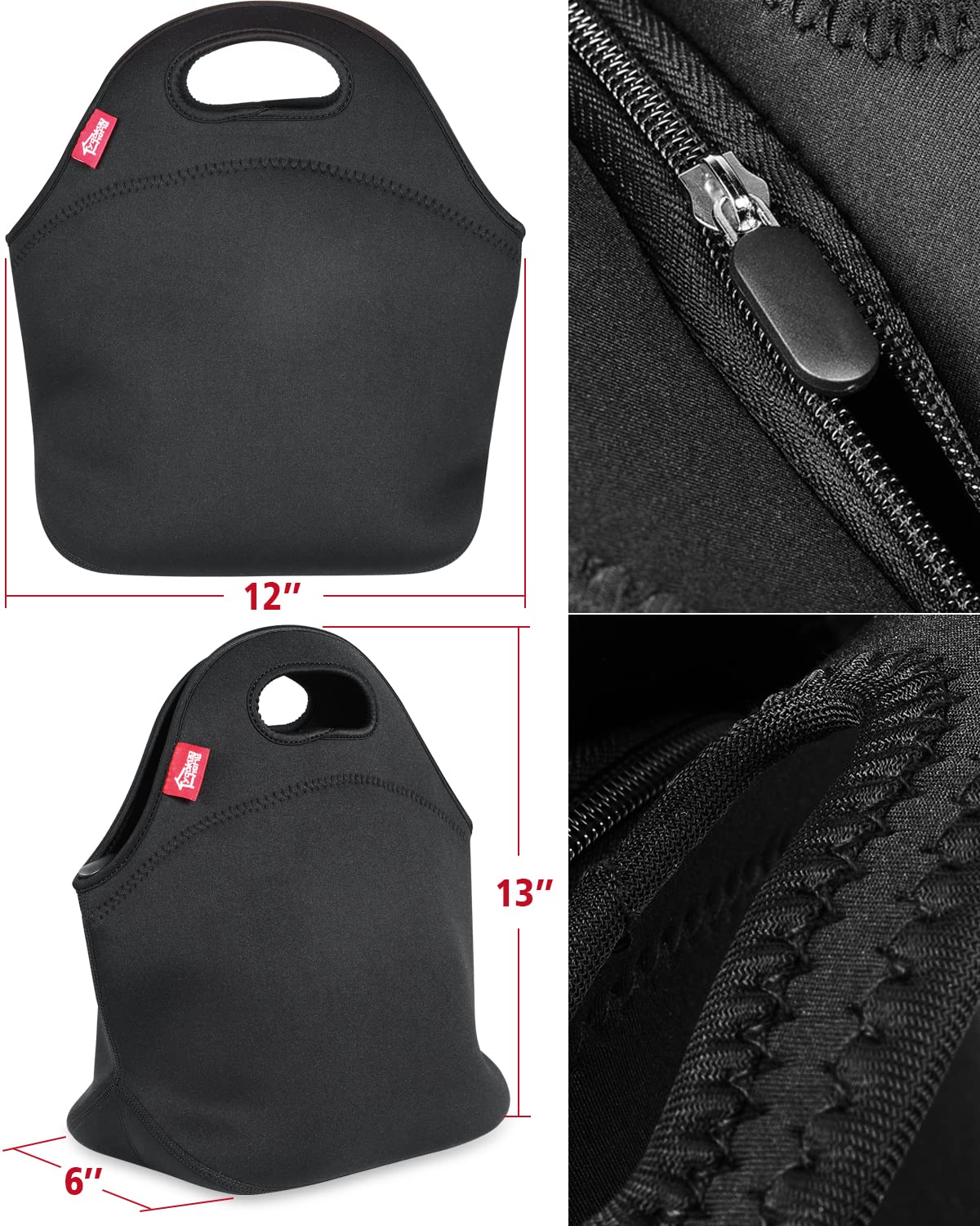 yookee home Waterproof Lunch Bag Double Layer Leakproof Neoprene Insulated Lunch Bag Freezable Black Reusable Thermal Lunch Cooler Tote Lunch Box for Boys Men Women Adult Kids for Work Outdoor
