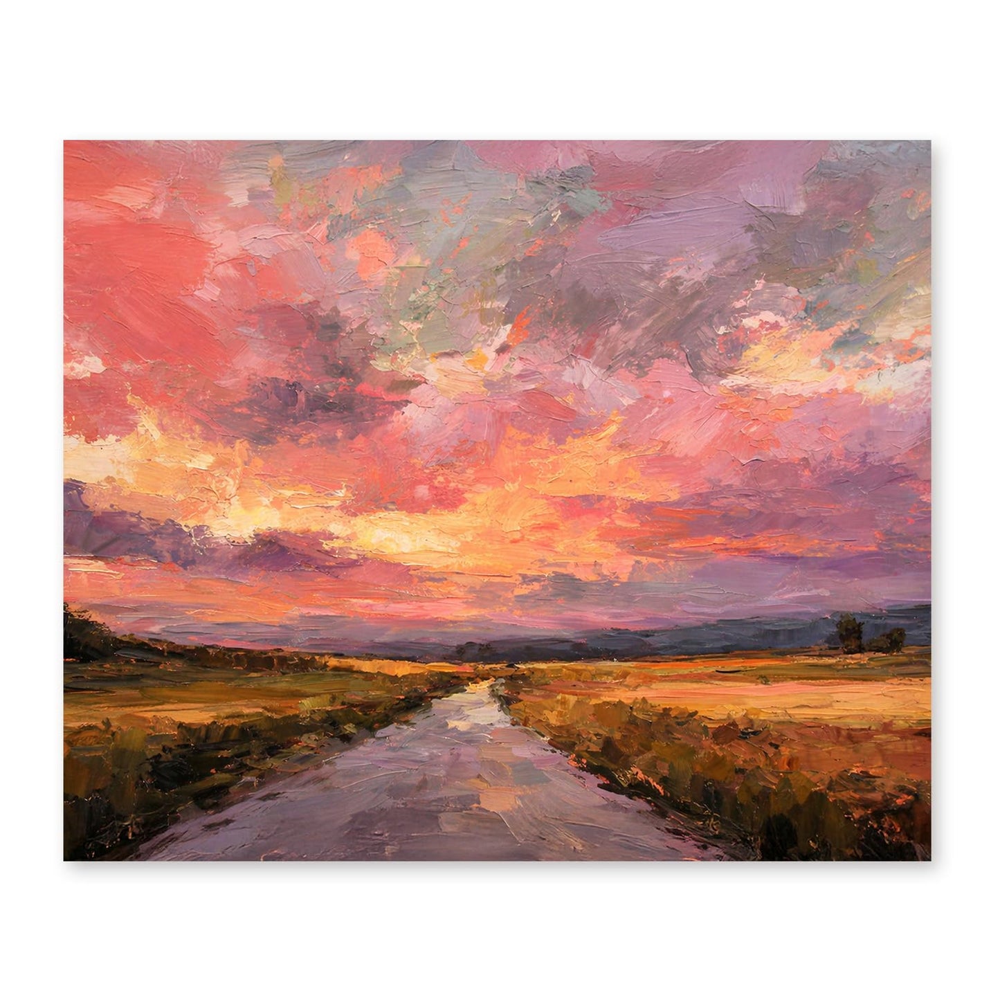 FUHYGU Pink Pastel Sunset Landscape Diamond Art Kits for Adults Beginners, Impressionist Pink and Orange Country Sunset Landscape DIY Gem Diamond Painting Art Kits for Home Wall Decor, 11.8x9.8 Inch