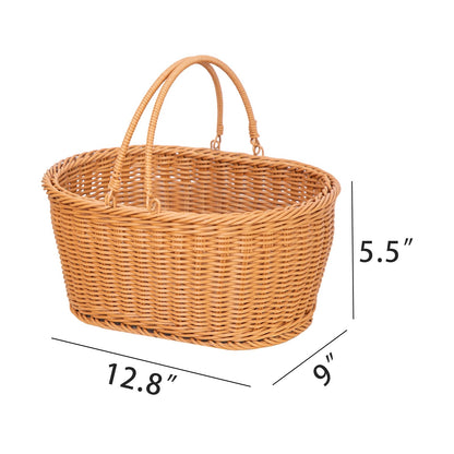 Rattan Picnic Basket with Handle, Garden Harvest Basket, Gathering Storage for Vegetable Fruit, Easter 13" x 9" x5.5" (Rattan, 13"x9"x5.5")