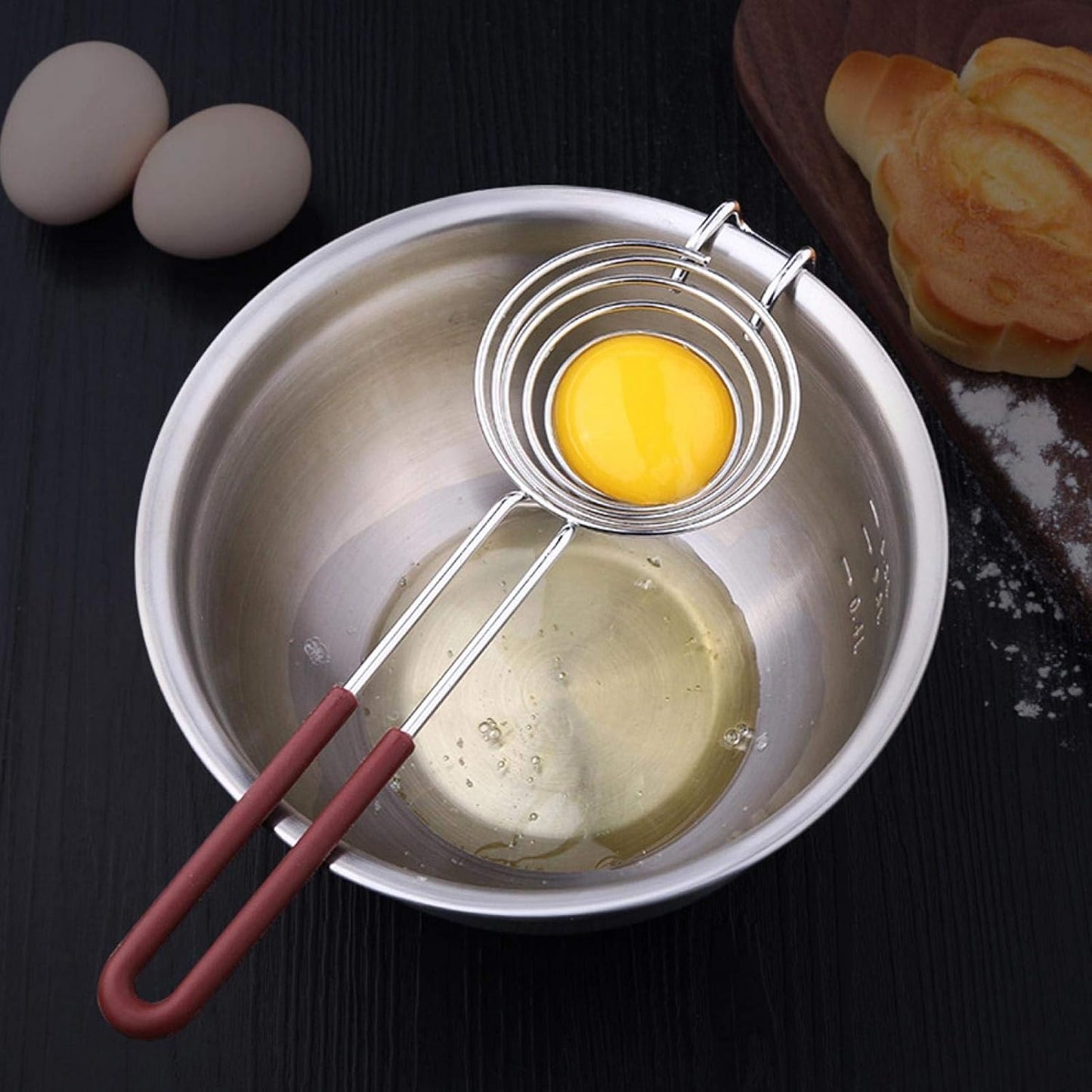 Stainless Steel Egg Yolk White Separator with Long Handle, Kitchen Baking Tool