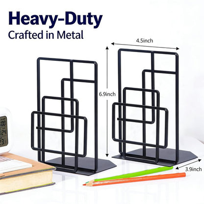 SRIWATANA Book Ends Heavy Duty, Decorative Black Bookends for Shelves, Window Lattice Design
